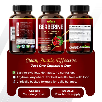 GriMed Berberine 9,500mg + Cinnamon & Bitter Melon — Immune Support | USA Made