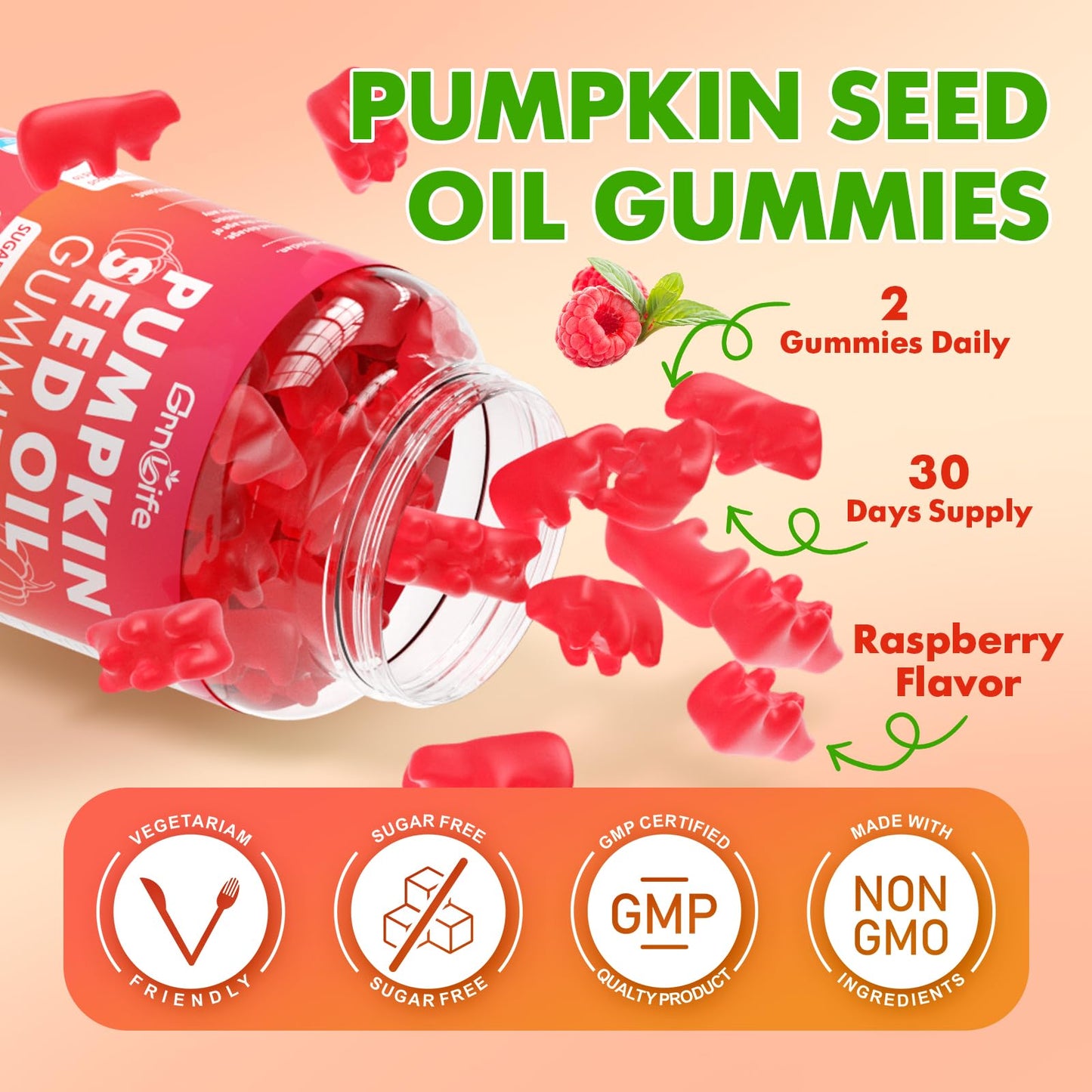 GrnLife Pumpkin Seed Oil Gummies with Saw Palmetto - 2 Pack, Raspberry, 120 Count