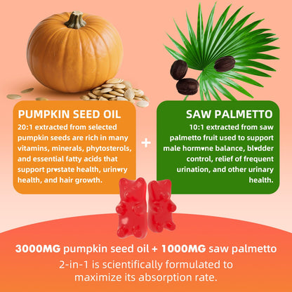 GrnLife Pumpkin Seed Oil Gummies with Saw Palmetto – Hair Growth & Skin Health (60 Count)