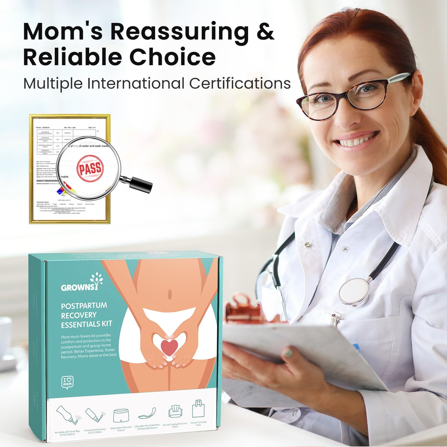 GROWNSY Postpartum Essentials Recovery Kit for Labor & Delivery | Peri Bottle, Perineal Spray & More