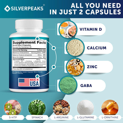 Silverpeaks Growth Capsules - Height Growth Maximizer with Calcium | Made in USA