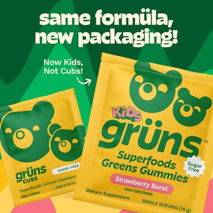 Grüns Multivitamin for Kids – Sugar-Free Super Greens Gummies, 20+ Vitamins & 60 Ingredients, 28 ct