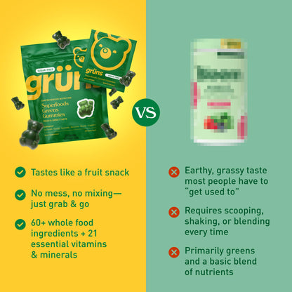 Grüns Adults Super Greens Gummies – Multivitamin, Digestive Health, Adaptogens
