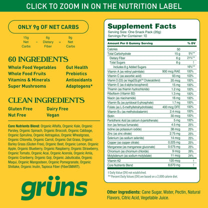 Grüns Adults Super Greens Gummies – Multivitamin, Digestive Health, Adaptogens