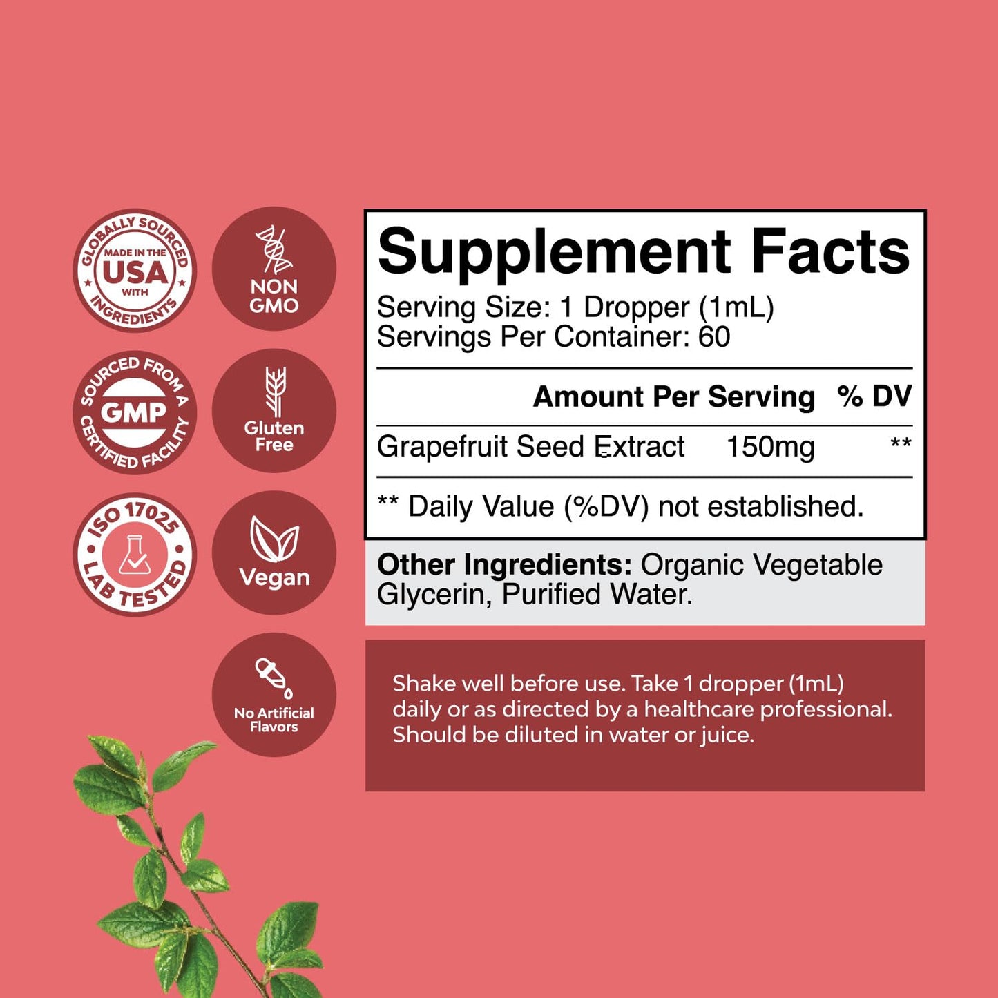 GSE Grapefruit Seed Extract Liquid – One Drop Daily, 2 Pack Bundle, 120 Days