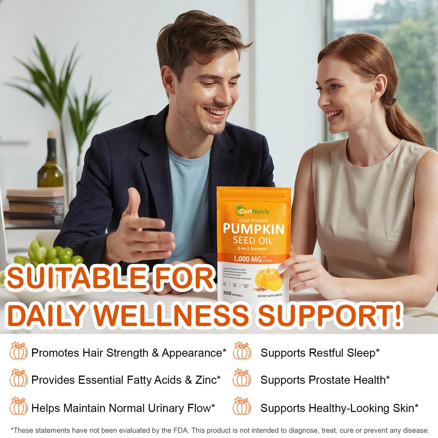 GTZSXNP Pumpkin Seed Oil Capsules 2 in 1 – Hair & Prostate Health (Non-GMO)