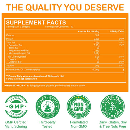 GTZSXNP Pumpkin Seed Oil Capsules 2 in 1 – Hair & Prostate Health (Non-GMO)