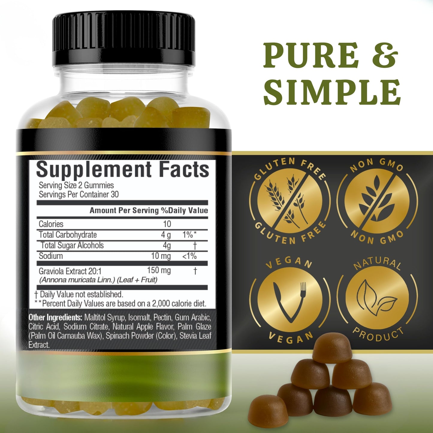 Soursop Graviola Gummies 3000mg – 2 Pack, 120ct | Sugar-Free, Vegan