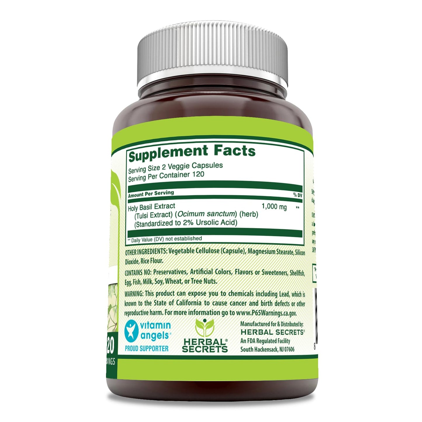 Herbal Secrets Holy Basil Supplement - 1000 mg per Serving | 240 Veggie Capsules | Non-GMO | Gluten Free | Made in USA