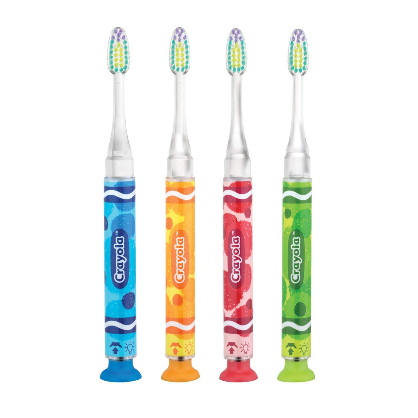 GUM Crayola Timer Light Toothbrush for Kids – 4 Pack | Soft Bristles, Suction Cup Base