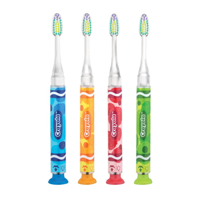 GUM Crayola Timer Light Toothbrush for Kids – 4 Pack | Soft Bristles, Suction Cup Base