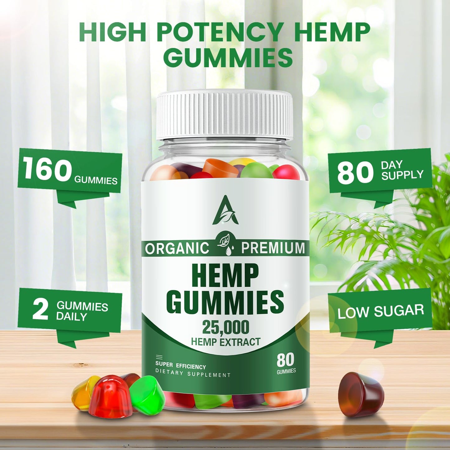 Hemp Gummies High Potency – Sleep, Anxiety & Pain Relief | Organic Extra Strength Hemp Gummies (2 Packs)
