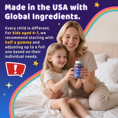 Kids Sleep Gummies - No Melatonin with Magnesium Glycinate, L-Theanine, Zinc & D3K2 | Immune Support