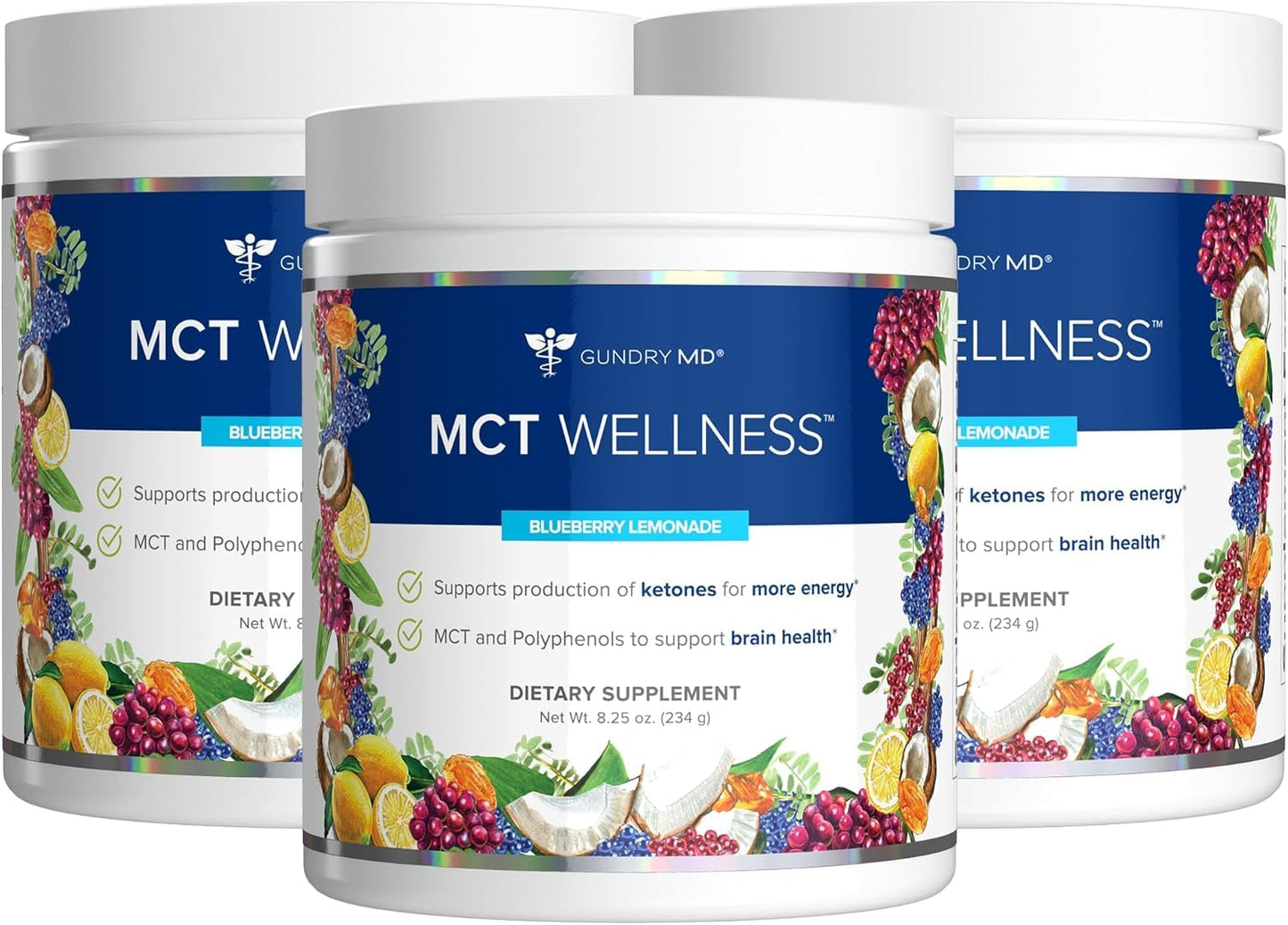 Gundry MD MCT Wellness Powder – Energy, Ketone Support & Brain Health | Keto Friendly, Sugar Free (90 Day Supply) – Blueberry Lemonade