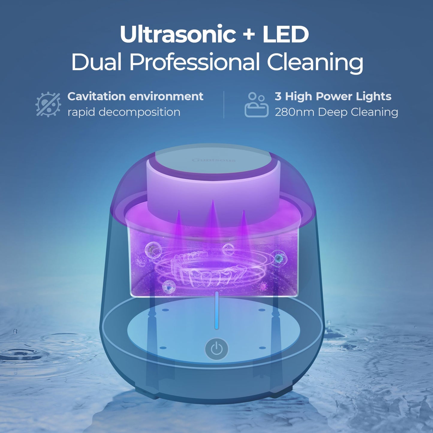 Guntsous Ultrasonic Retainer Cleaner Machine – 45kHz Medium Frequency + 3 LED Lights