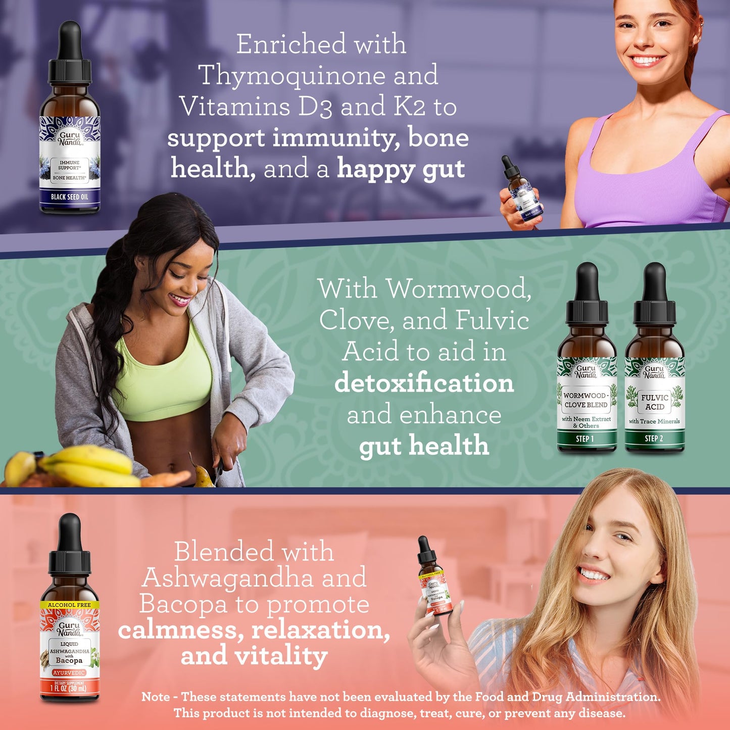 GuruNanda Total Wellness Boost: Ashwagandha, Black Seed Oil & GutCleanse