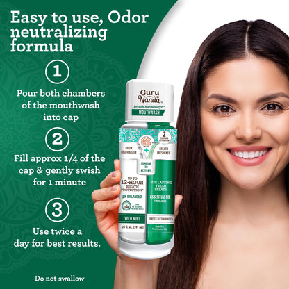 GuruNanda Dual Barrel Breath Harmonizer Mouthwash – Wild Mint, 3 Pack, Alcohol-Free & Fluoride-Free