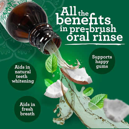 GuruNanda Starter Pulling Oil Mouthwash – Natural Teeth Whitening, Coconut & Peppermint, Alcohol-Free, 8 oz