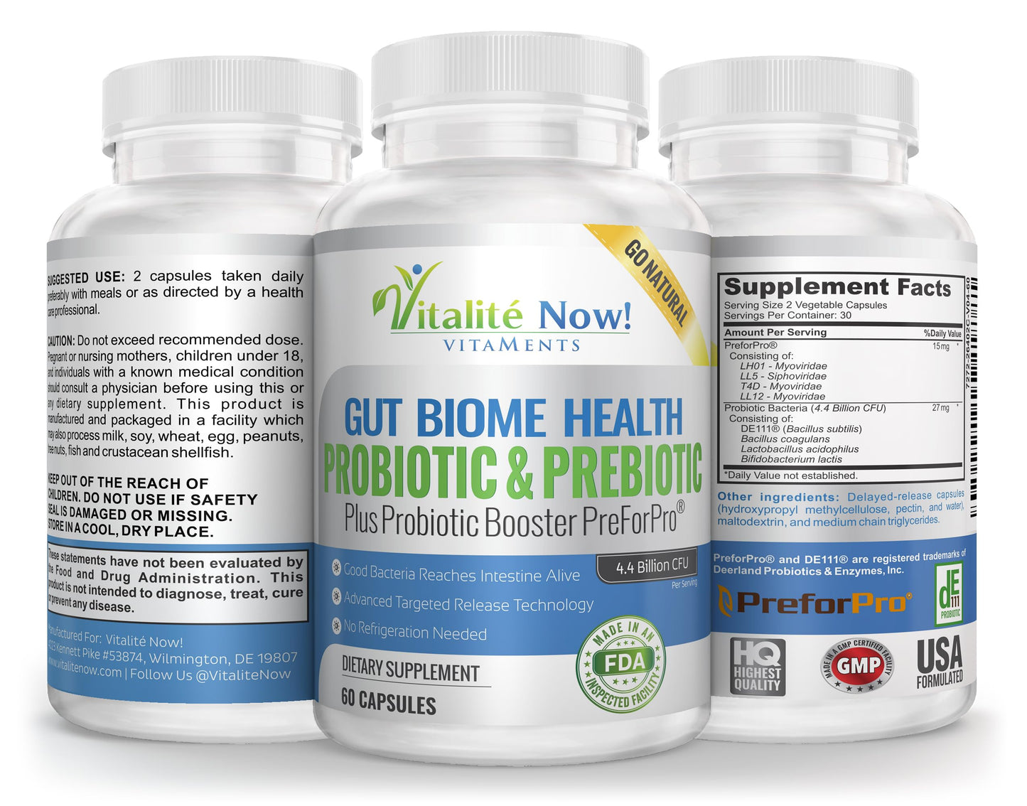 Premium Probiotic + Ultimate Prebiotic – Gut Biome Builder (4.4B CFU, Bacillus Subtilis)
