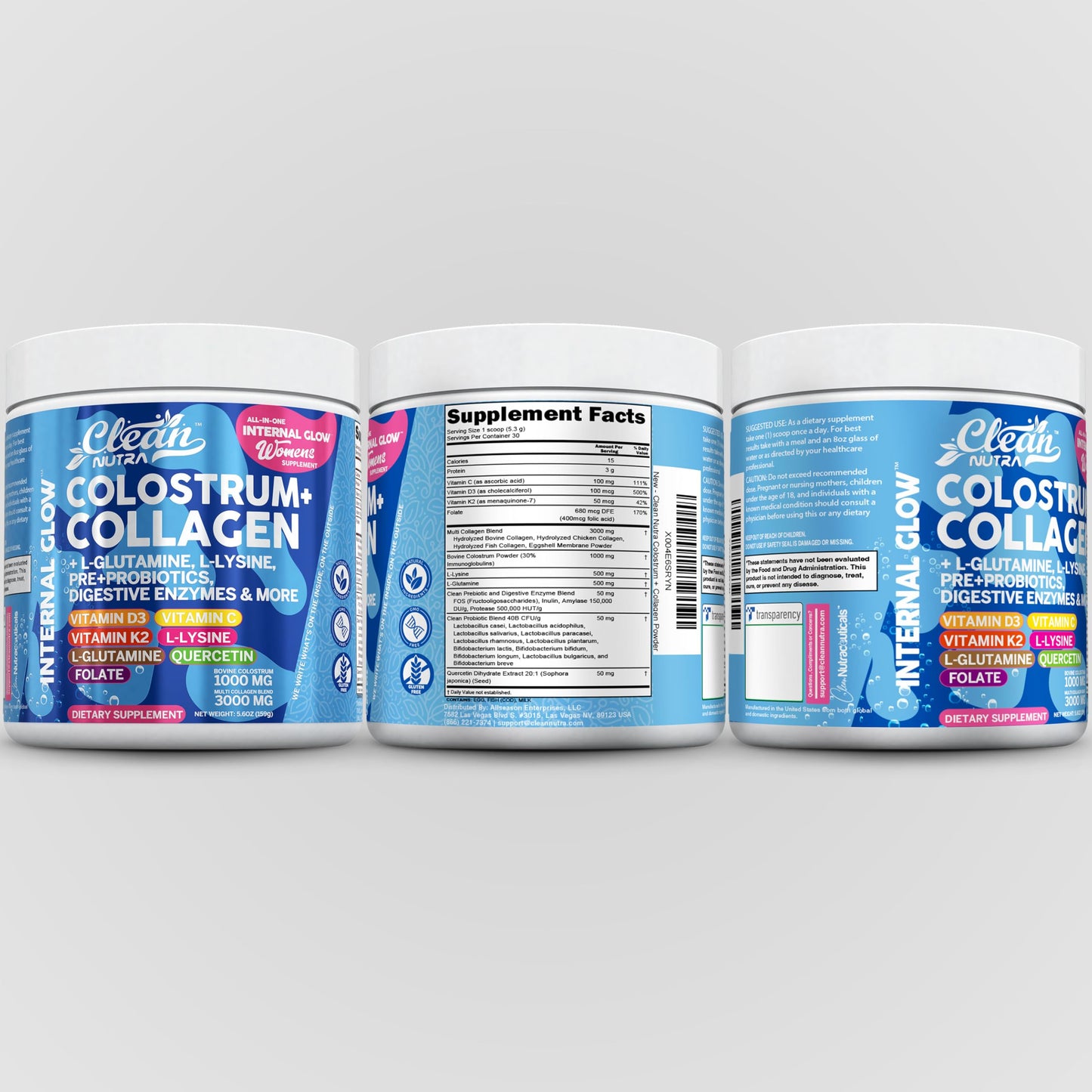 Bovine Colostrum Powder + Collagen Peptides with L-Glutamine – Gut Health Supplement | Clean Nutra