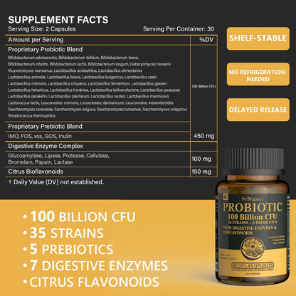 Probiotics with Prebiotics – 100B CFU, 35 Strains, Organic & Vegan (60 capsules)