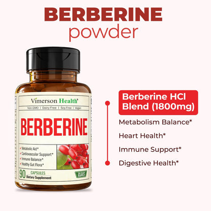 Vimerson Health Berberine 1800mg – Immune, Cardiovascular & Gut Support | Vegan & Non-GMO