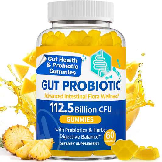 Gut Health Probiotic Gummies – 112.5B CFU, Sugar Free, 8 Strains + Prebiotics & Herbs – 60 Gummies