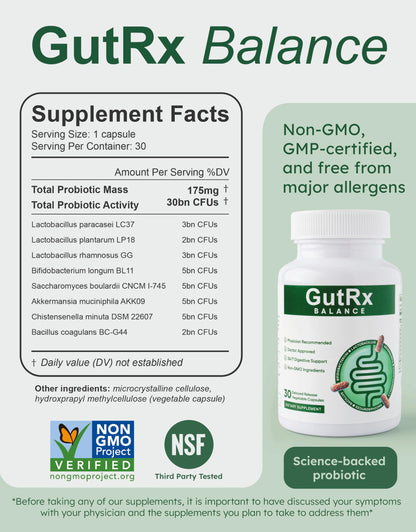 GutRx Balance Probiotics for Gut Health – Akkermansia, Christensenella, 30 ct, Gluten Free