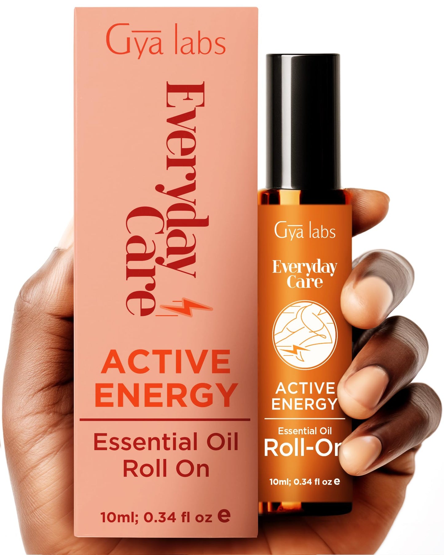 Gya Labs Active Energy Essential Oil Roll On – Energizing Lemon & Peppermint, 0.34 fl oz Travel Size