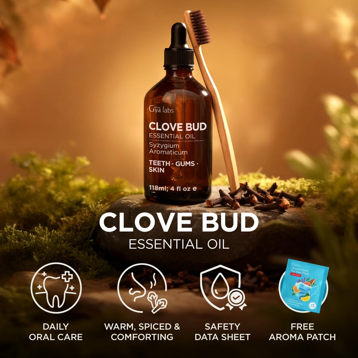 Gya Labs Clove Bud Essential Oil - 4 Fl Oz | 100% Pure Clove Bud Oil for Hair, Skin, Teeth & Gums, Diffuser & Candle Making