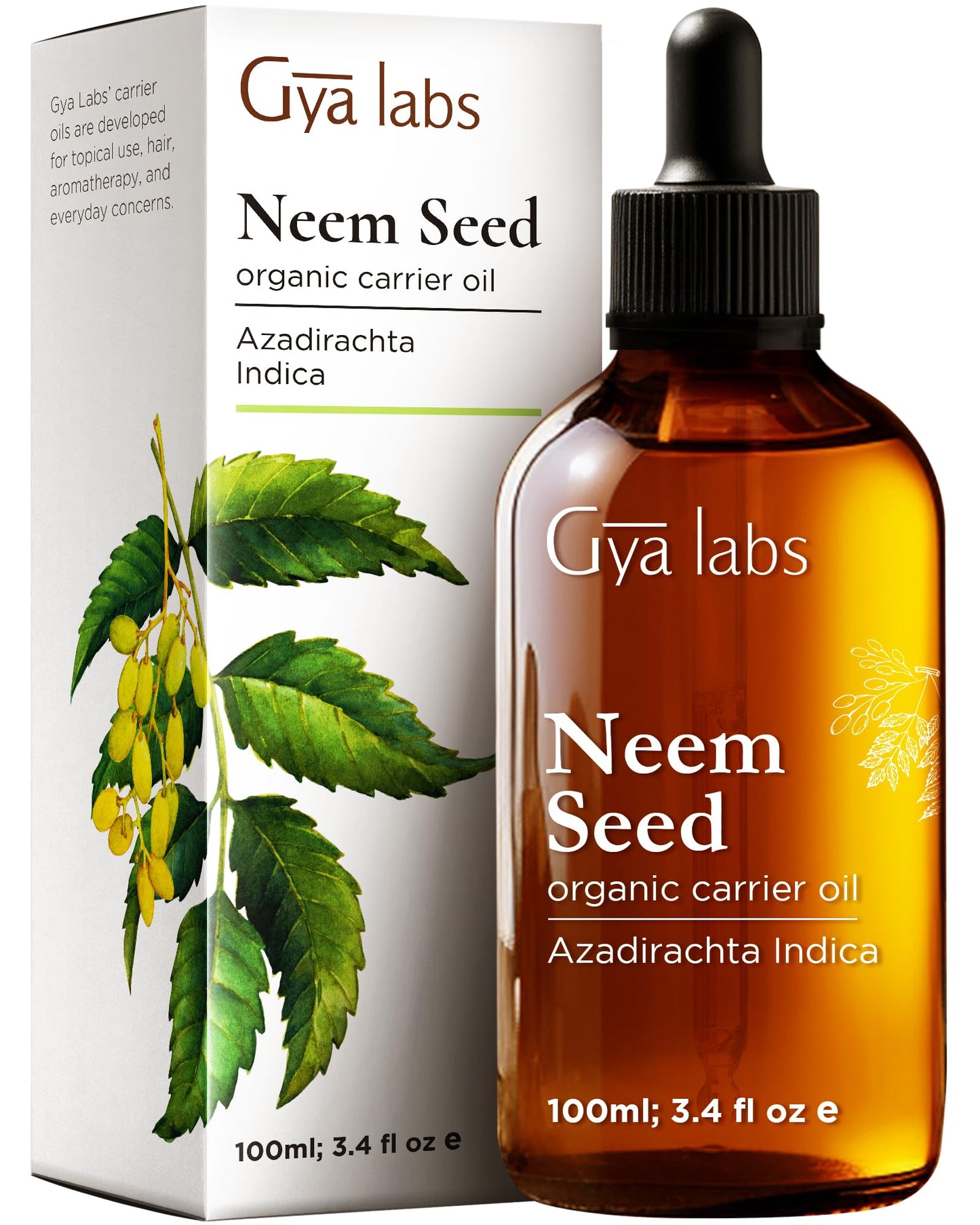 Gya Labs Neem Carrier Oil - 3.4 Fl Oz | Hair, Skin, Face, Scalp & Body Massage