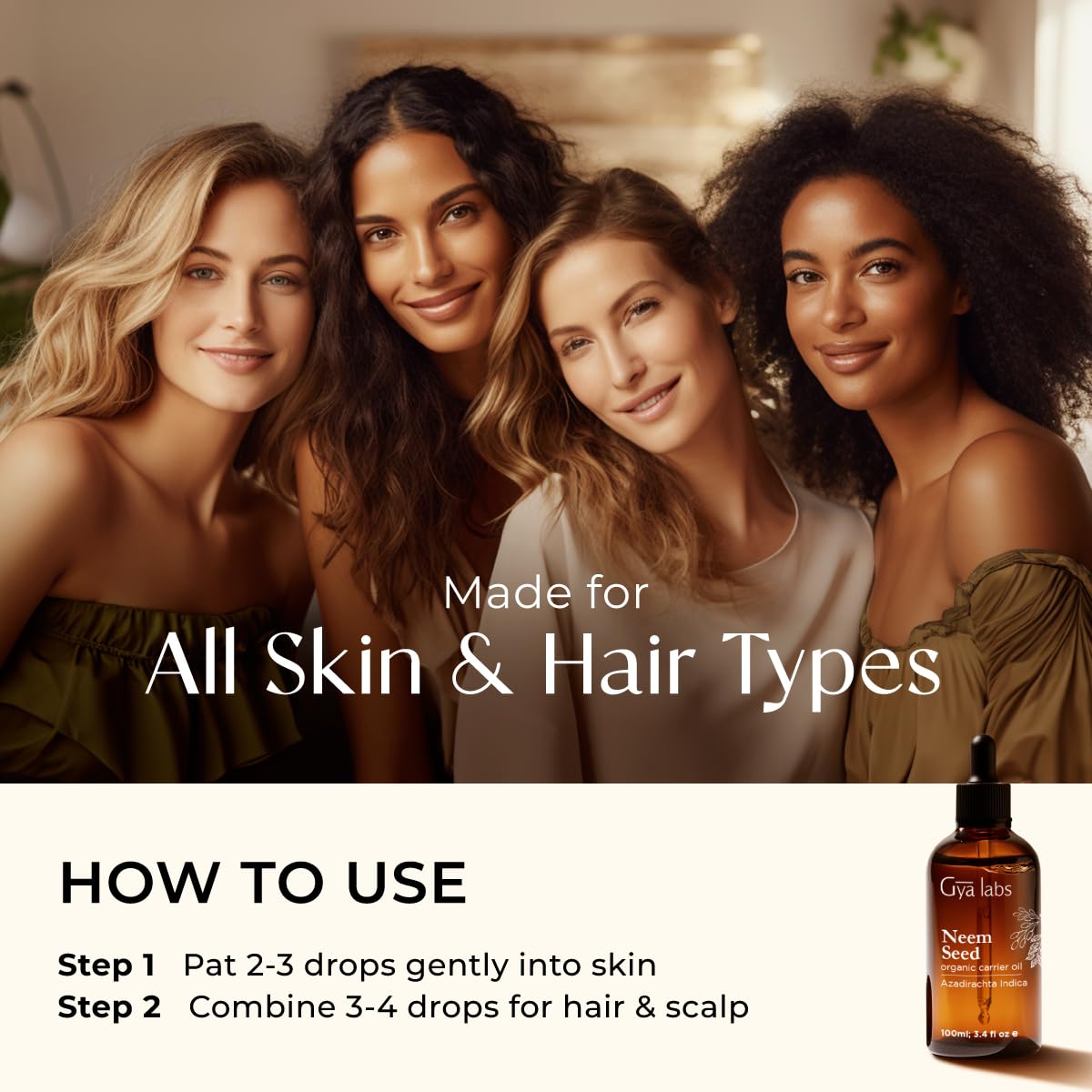 Gya Labs Neem Carrier Oil - 3.4 Fl Oz | Hair, Skin, Face, Scalp & Body Massage