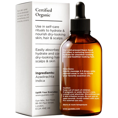 Gya Labs Neem Carrier Oil - 3.4 Fl Oz | Hair, Skin, Face, Scalp & Body Massage