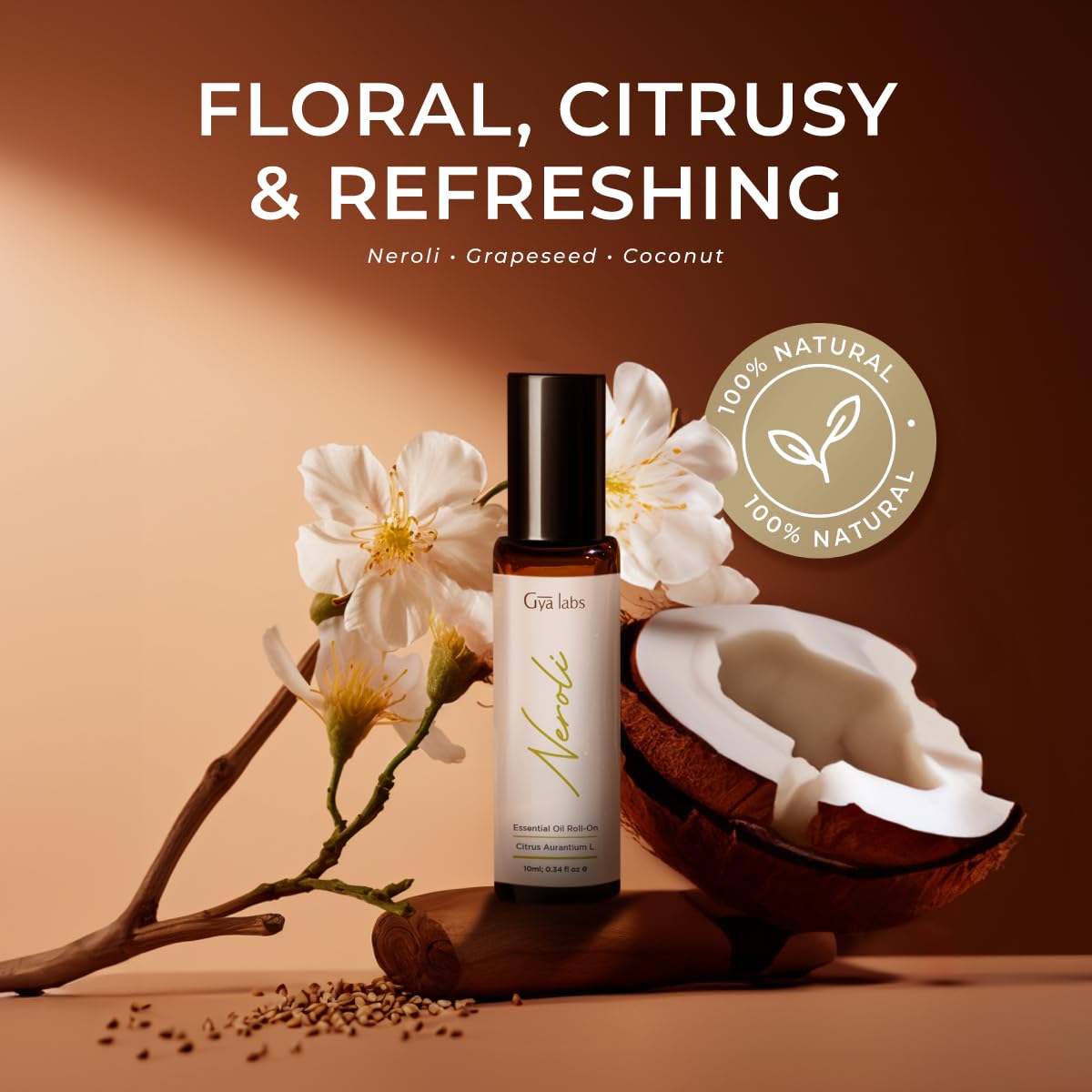 Gya Labs Neroli Roll-On - 0.34 Fl Oz Travel Size for Skin & Aromatherapy