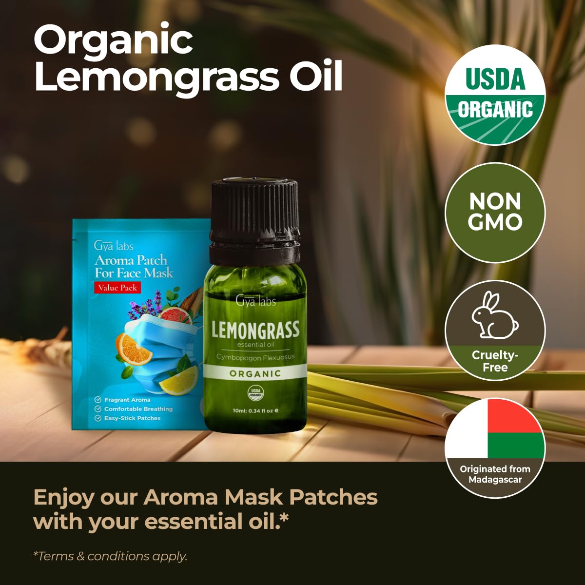 Gya Labs Organic Lemongrass Essential Oil - 0.34 oz | Diffuser, Skin, Hair