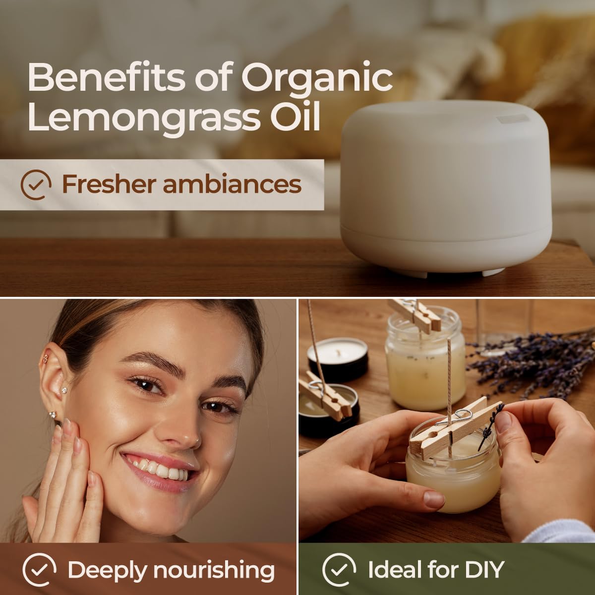 Gya Labs Organic Lemongrass Essential Oil - 0.34 oz | Diffuser, Skin, Hair