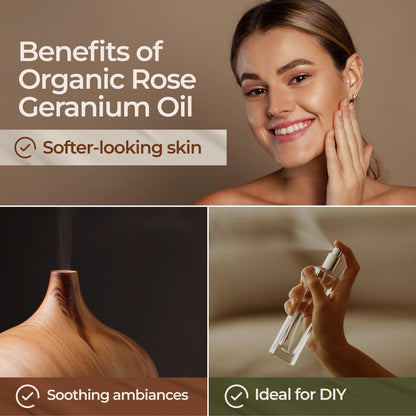 Gya Labs Organic Rose Geranium Essential Oil - 0.34 fl oz | Skin, Hair, Diffuser, Aromatherapy, DIY Candle Making Scents