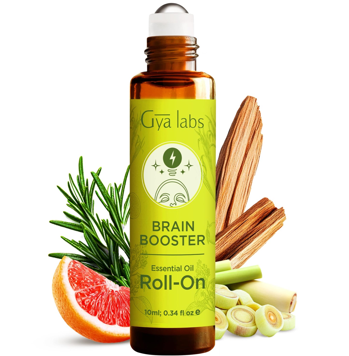 Gya Labs Brain Booster Essential Oil Roll On - 0.34 fl oz Travel Size | Aromatherapy & Memory Support