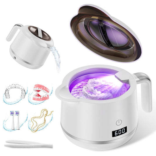 GYNHD Ultrasonic Retainer Cleaner - 45kHz 200ml, 5 Modes, Digital Timer, Water Bottle Design | Porcelain White