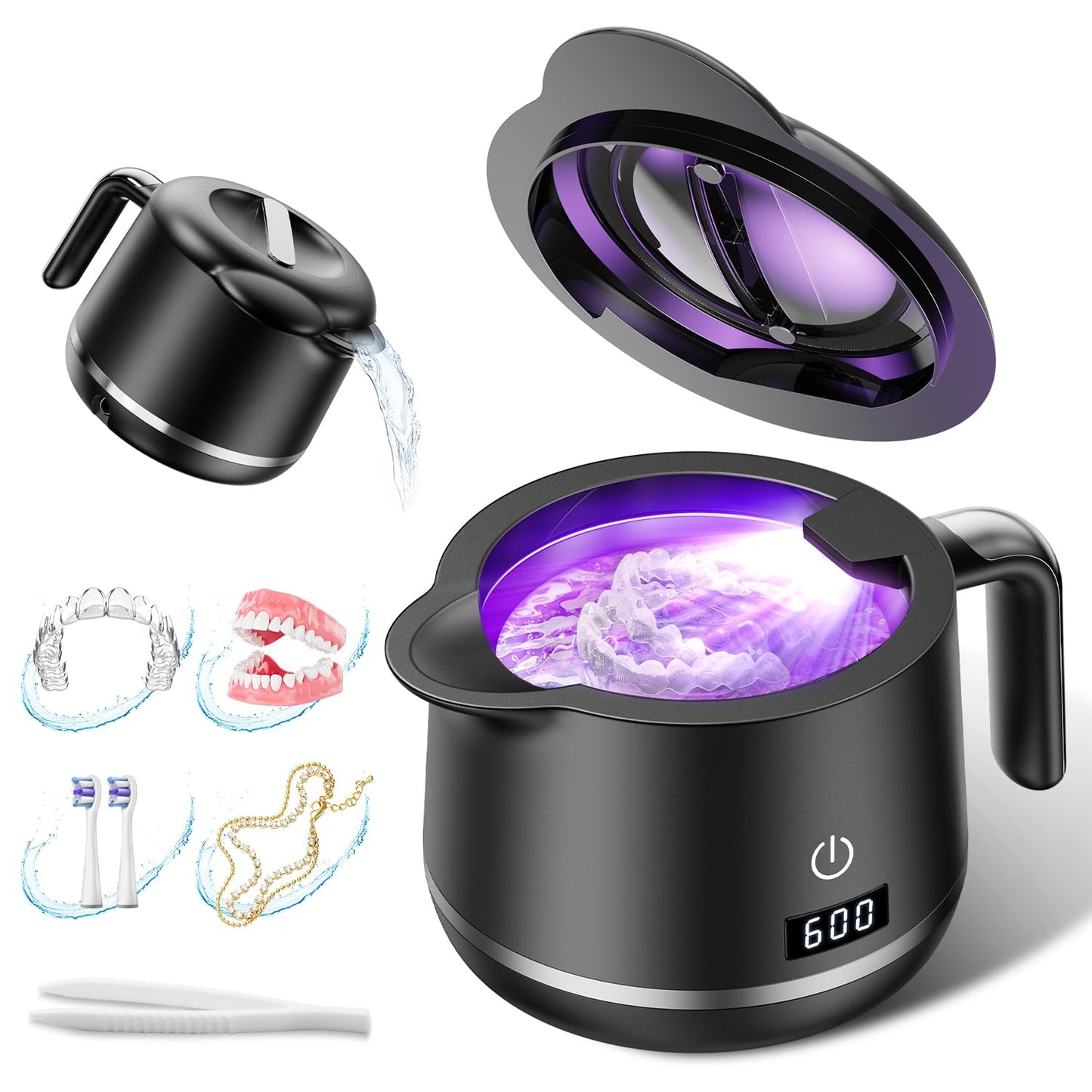 GYNHD Ultrasonic Retainer Cleaner: 45kHz, 200ml, 5 Modes, UV Light, Digital Timer