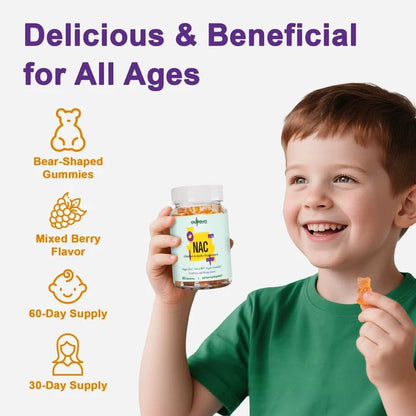 Gyumolics NAC Gummies 1000mg Adults & 500mg Kids – Vegan, Sugar-Free, 120 Gummies