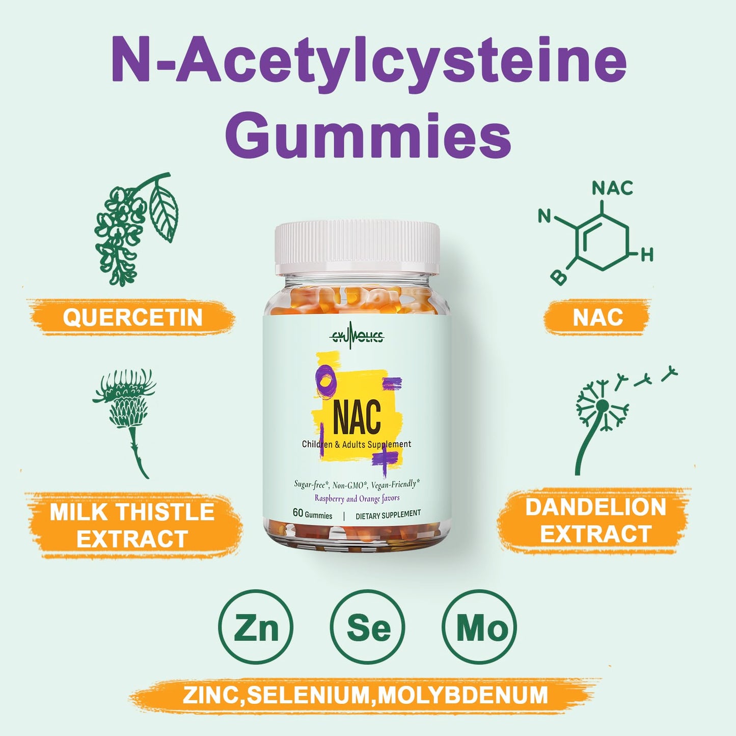 Gyumolics NAC Gummies 1000mg Adults & 500mg Kids – Vegan, Sugar-Free, 120 Gummies