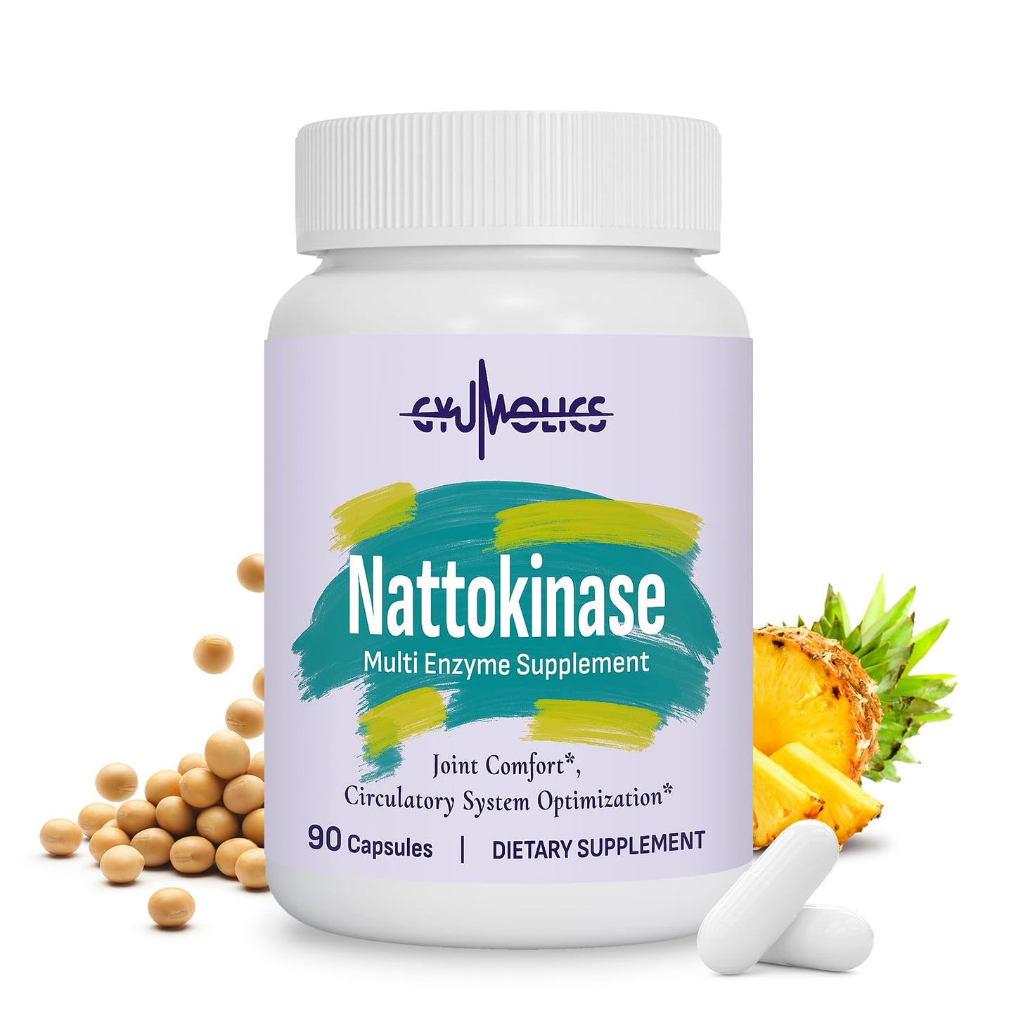 Gyumolics Nattokinase 10000FU Supplement – Organic Enzymes, Serrapeptase, Bromelain, Curcumin, Vitamin E & Ginseng, 90 Capsules