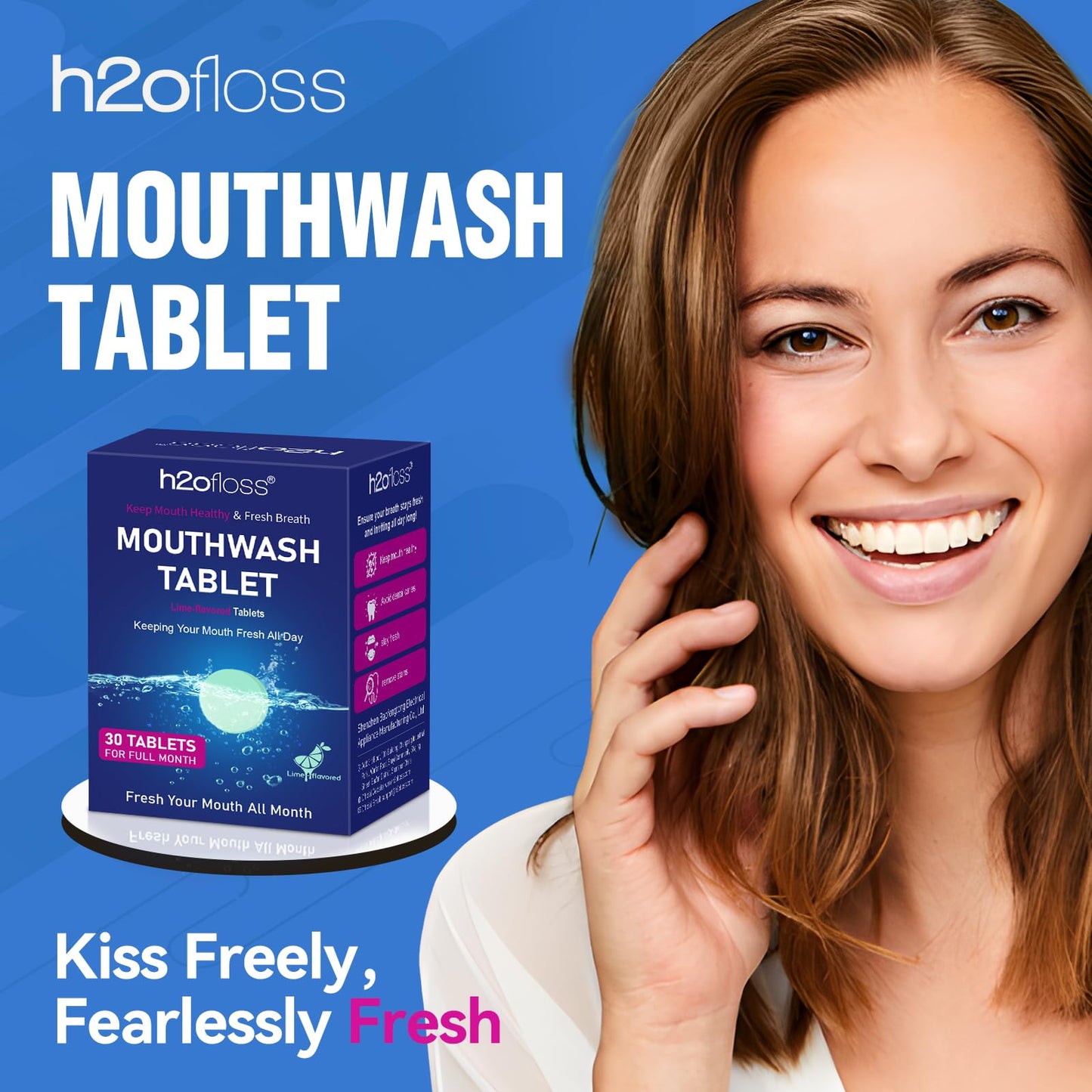 Natural Fresh Breath Mouthwash Tablets – Lime Flavor, Fluoride-Free & Alcohol-Free (30 Tabs)