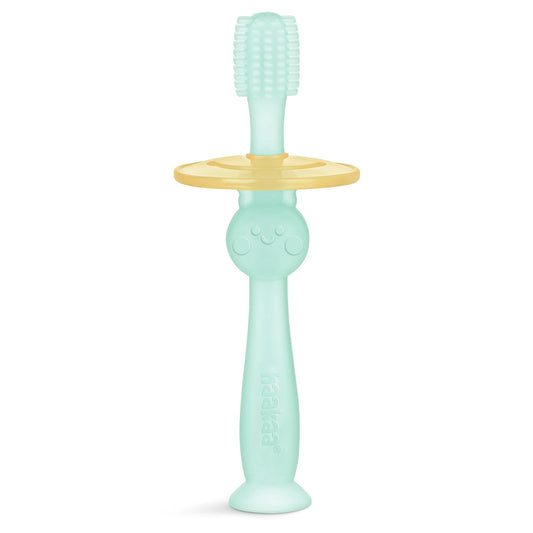 Haakaa 360 Food Grade Silicone Baby Toothbrush - 6M+ with Shield & Base Design, 1pc (Blue)