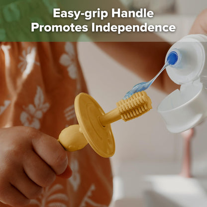 Haakaa 360° Baby Toothbrush with Suction Base – Toddler Self-Brushing Training, Food-Grade Silicone, Mustard