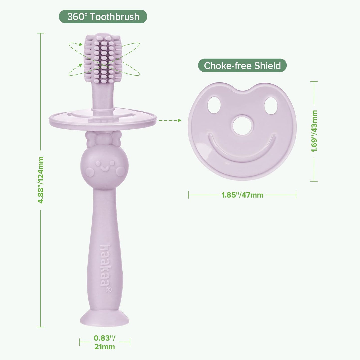 Haakaa 360° Baby Toothbrush with Suction Base | Gentle Cleaning for Infants, Sorft Food-Grade Silicone, Lavender