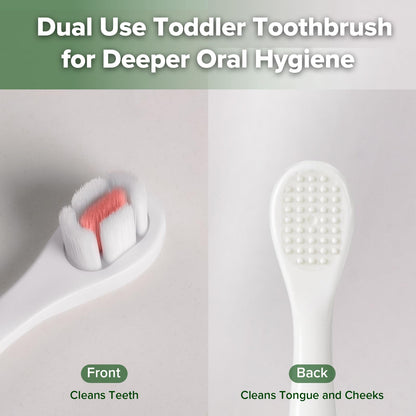 Haakaa Dinosaur Toothbrush for Kids 2-4 – Soft Bristles, Silicone Handle, Non-Slip Grip & Tongue Cleaner | BPA-Free, Pink - 1 Count