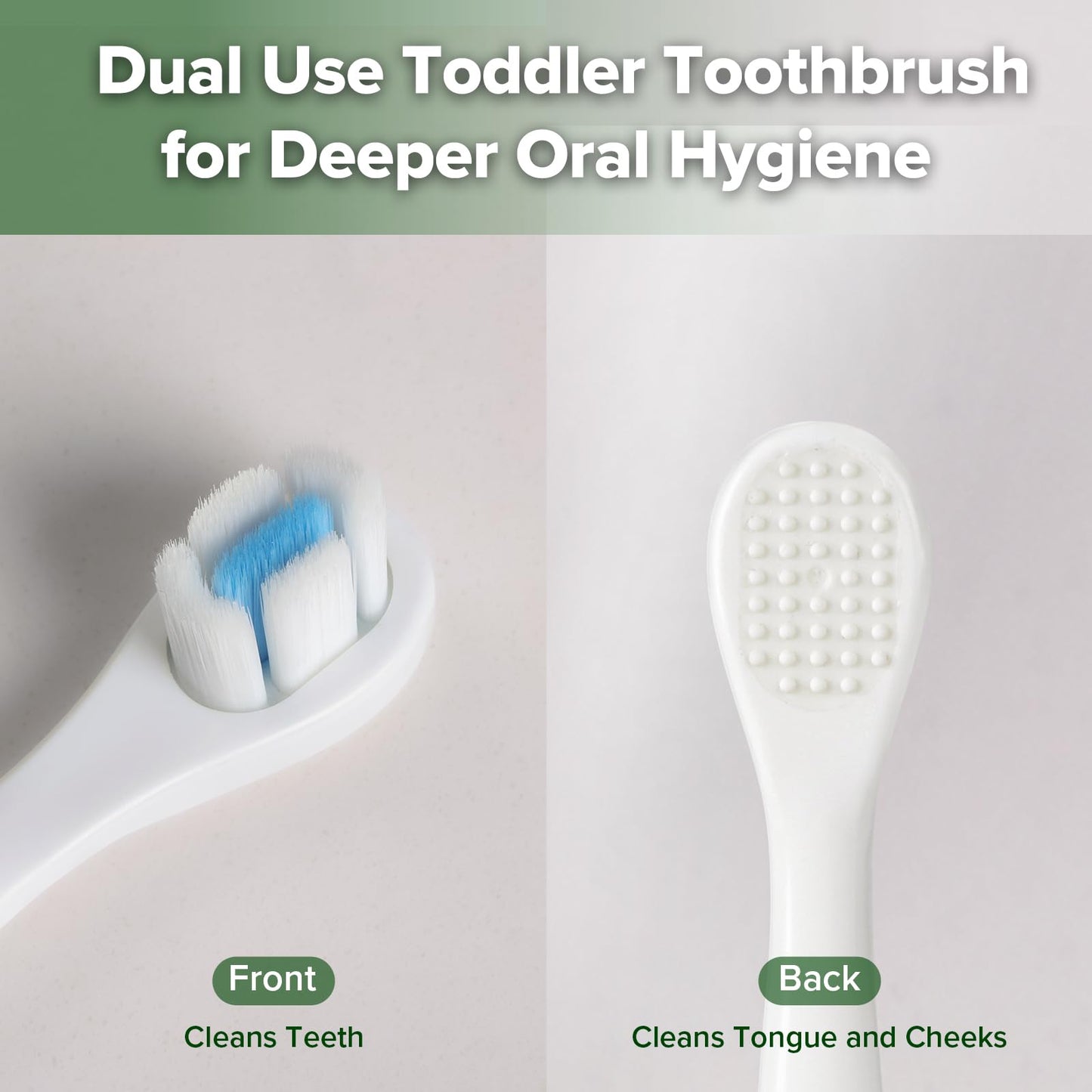 Haakaa Dinosaur Toothbrush for Kids 2-4 - Soft Bristles & Tongue Cleaner, BPA-Free