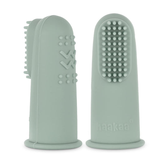 Haakaa Silicone Baby Finger Toothbrush – 0 Months+ | 2 Pack – Pea Green